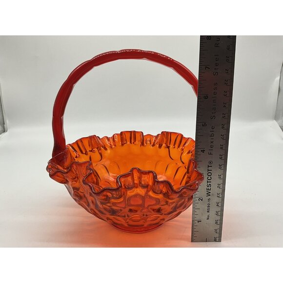 Fenton VTG Red Orange Amberina Thumbprint Glass Basket Ruffled Edge Grandmacore - Picture 15 of 16
